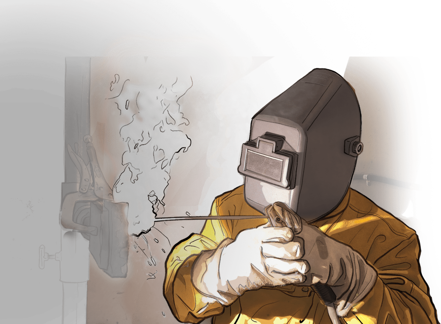 An illustration of a 无码专区 welding student learning hands-on transitioning into a more realistic photograph.