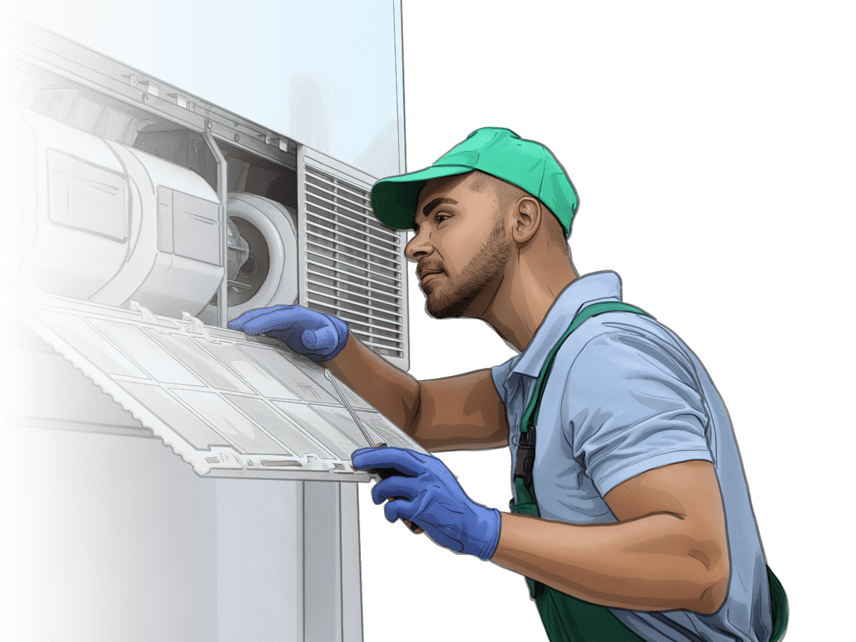 A sketch of an HVAC Technician turning into a photograph.